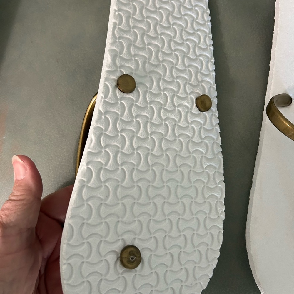 White Flip Flops with Gold Straps - Picture 3 of 7